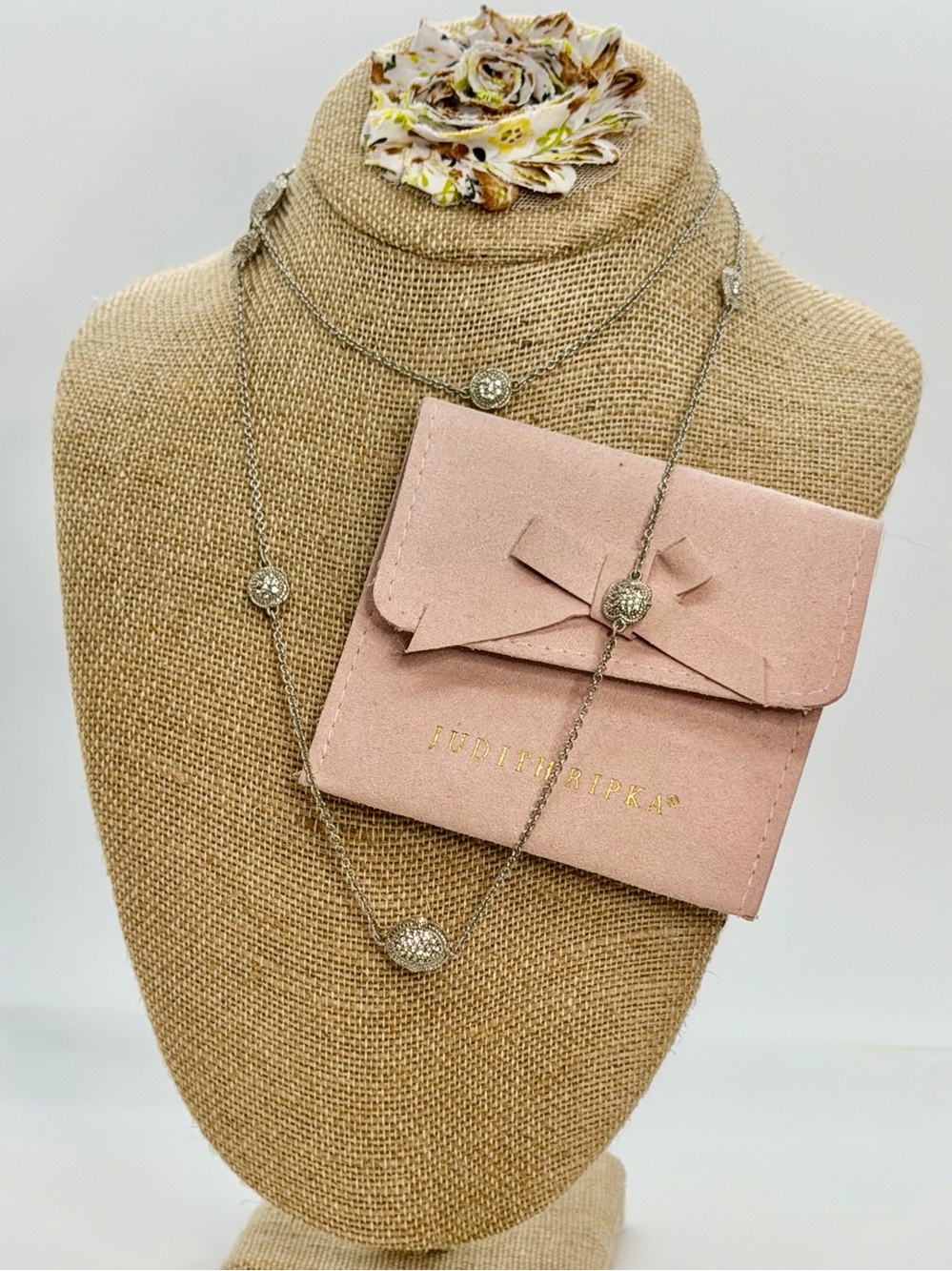 Judith Ripka Sterling Diamonique 8 Station Necklace 34” with pouch!